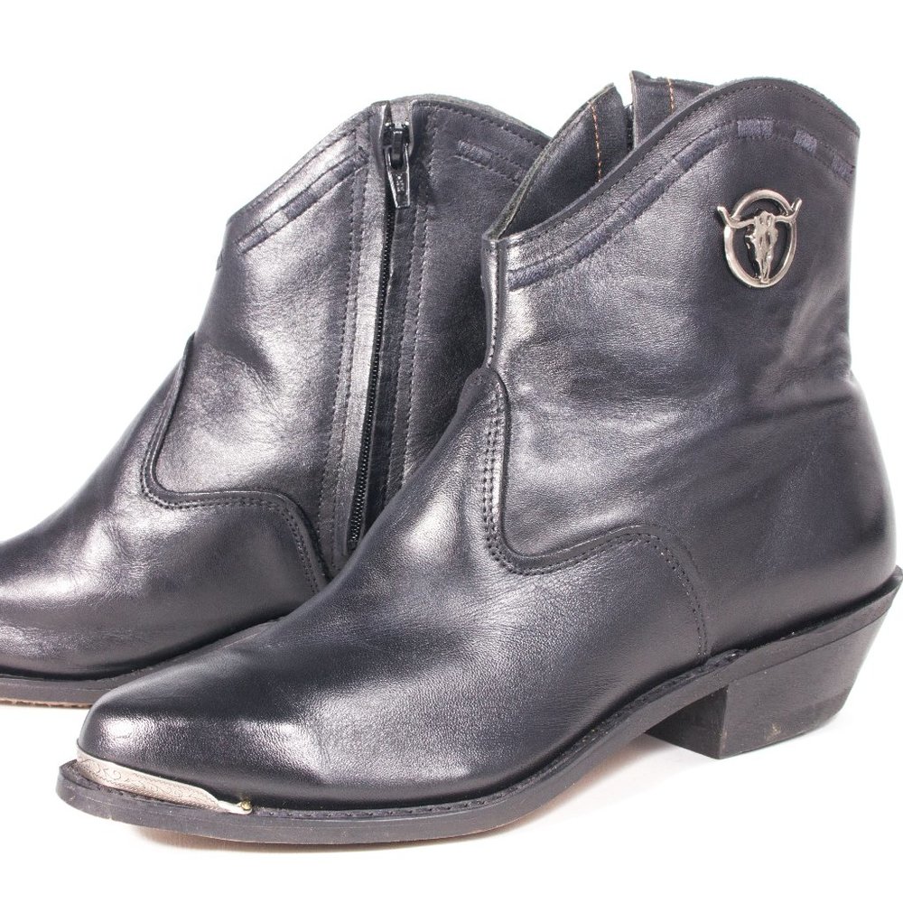 VTG 90's Black Leather Cowboy Booties sz 6 Western